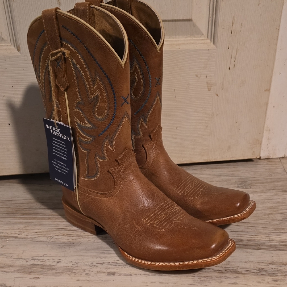 Twisted X Brown Leather Western Cowboy Boots with Blue Stitching